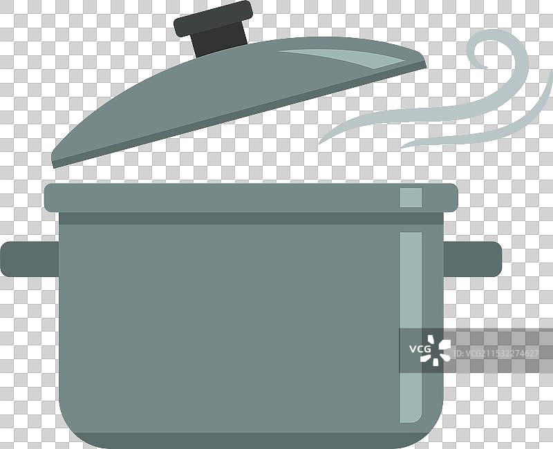 平底锅和锅盖上冒着蒸汽图片素材