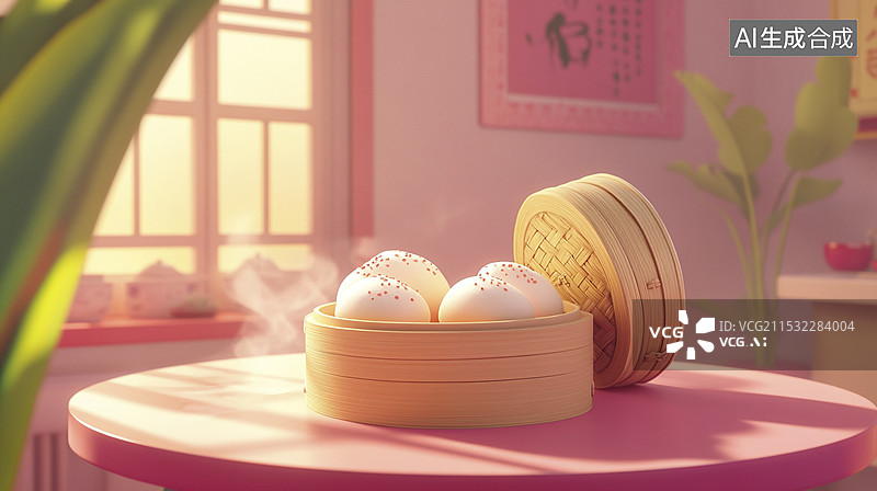 【AI数字艺术】卡通风格蒸包子插画图片素材