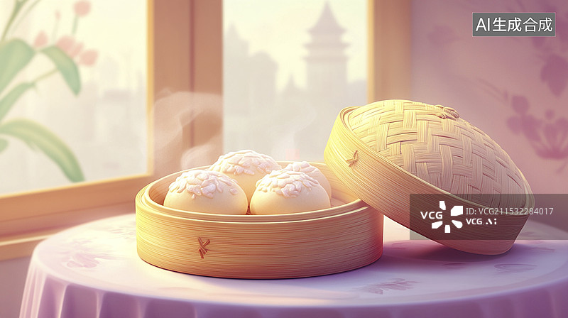 【AI数字艺术】卡通风格蒸包子插画图片素材