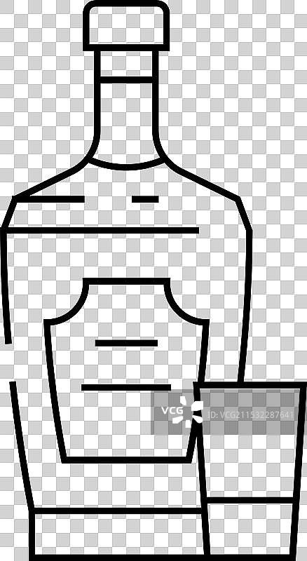 威士忌酒杯瓶线条图标图片素材