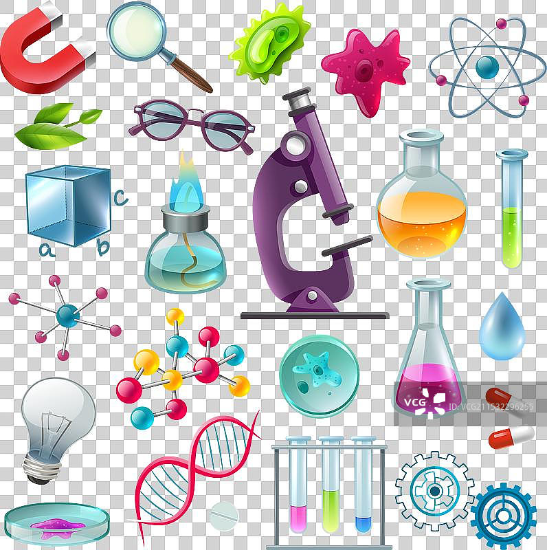 科学图标卡通套装图片素材
