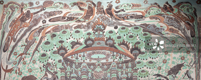 深圳市当代艺术与城市规划馆 敦煌美学与世界的连接 莫高窟320窟 南壁 四飞天图片素材