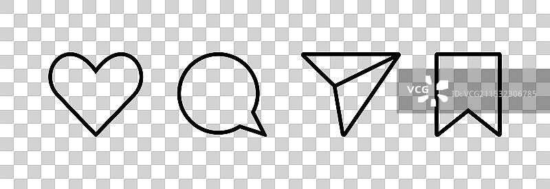 社交媒体点赞、评论、分享、保存图标集图片素材