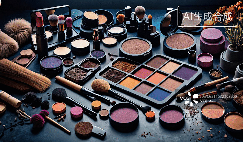 【AI数字艺术】化妆工具与化妆品的丰富展示图片素材