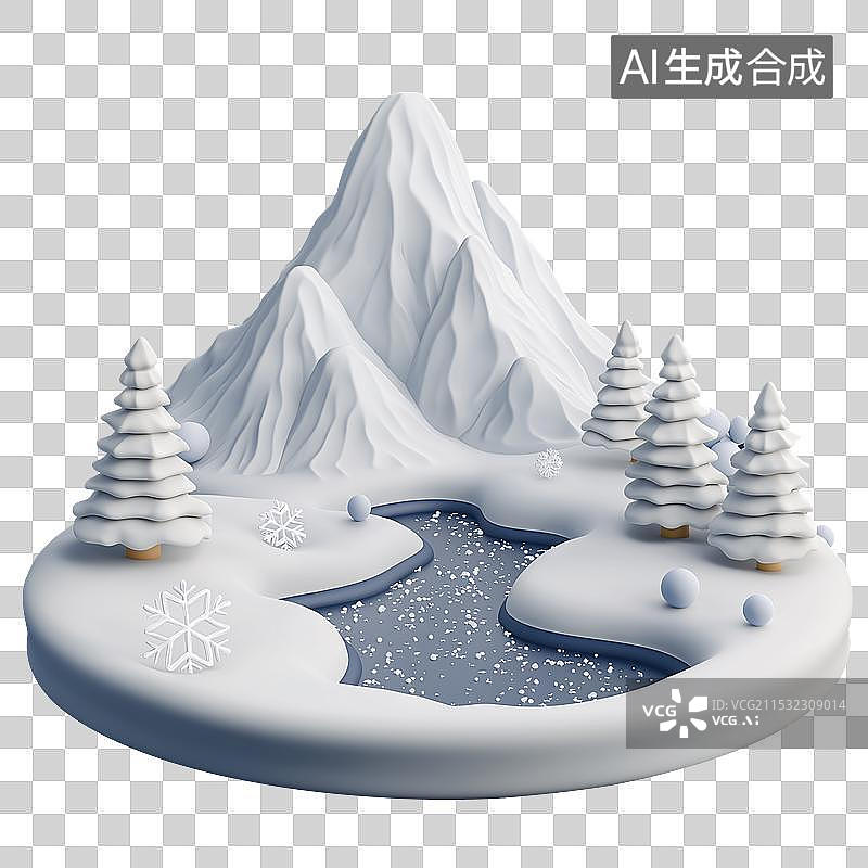 【AI数字艺术】3D雪山盆景图片素材