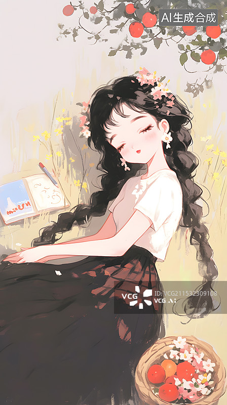 【AI数字艺术】可爱美女人物卡通插画图片素材