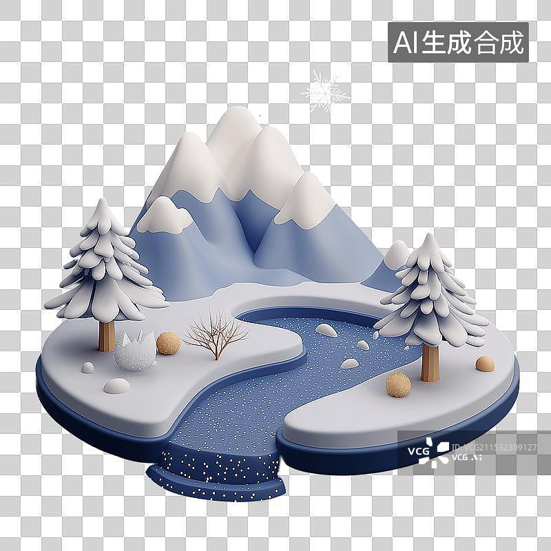 【AI数字艺术】3D雪山盆景图片素材