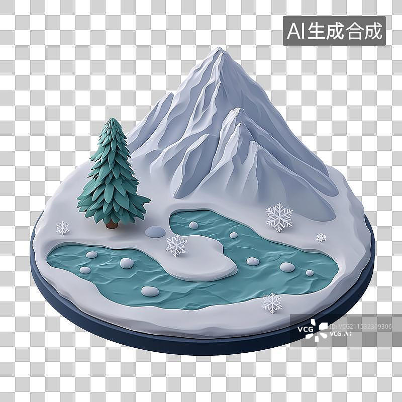 【AI数字艺术】3D雪山盆景图片素材