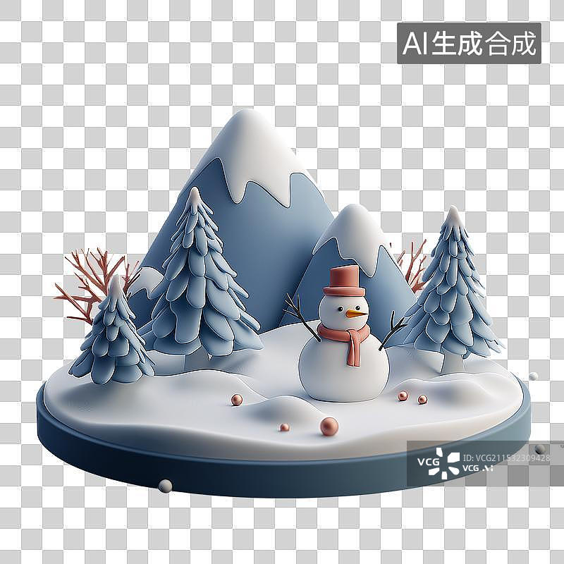 【AI数字艺术】3D雪山盆景图片素材