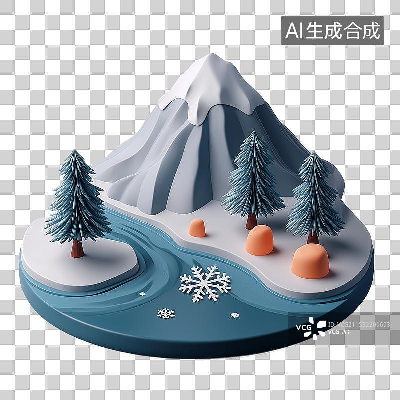 【AI数字艺术】3D雪山盆景图片素材
