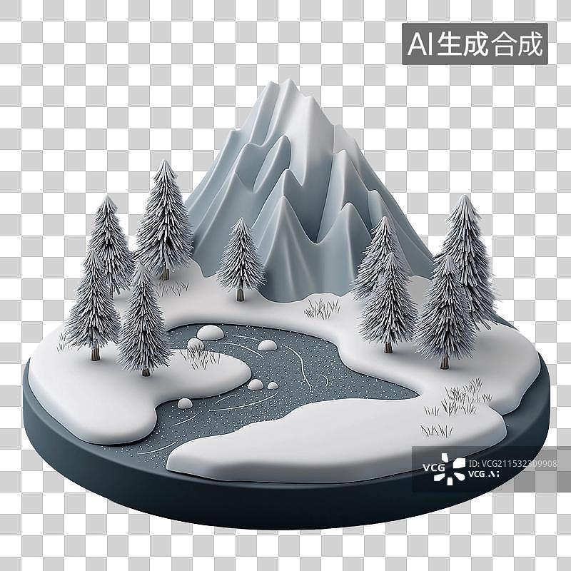 【AI数字艺术】3D雪山盆景图片素材