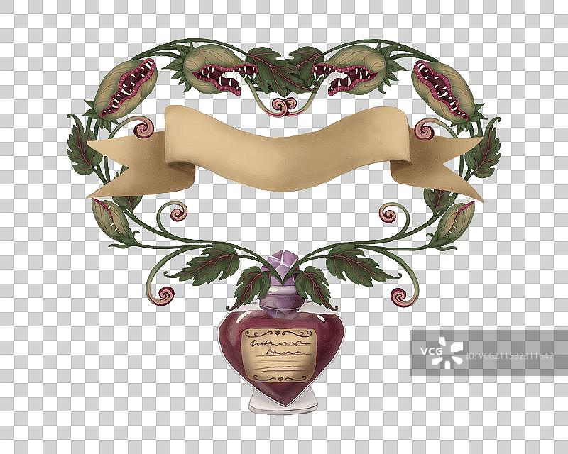 带有爱情药水和标签的食肉植物怪物图片素材