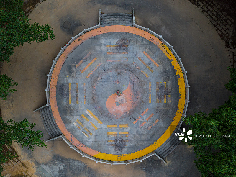 中国广东省东莞市虎门镇白沙村郭都真人古观道教祈福圣地航拍风光照图片素材