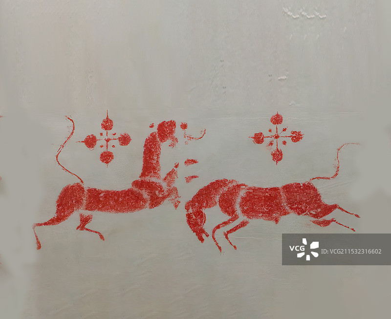 汉代画像砖图案，牛与虎博斗图片素材