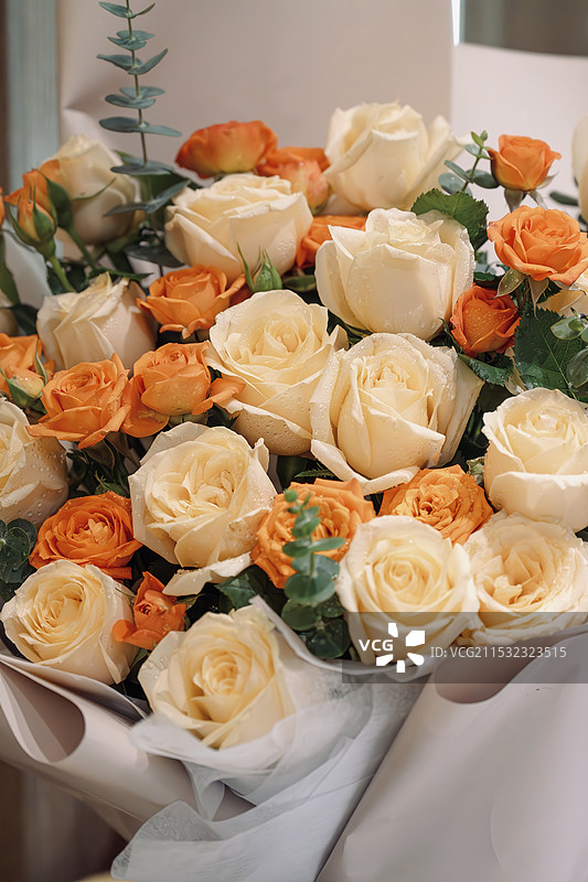 玫瑰花束的高角度视图图片素材