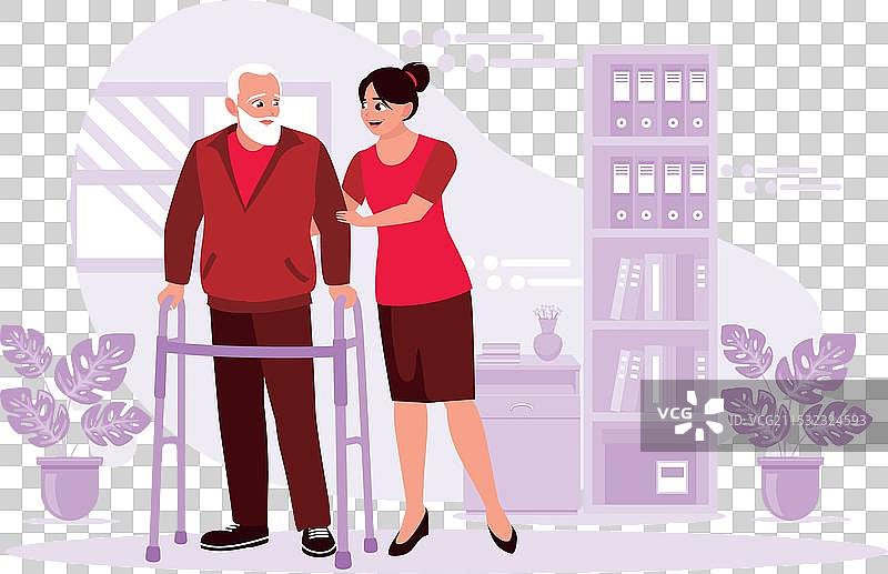 一位女性护士照顾老年人的肖像图片素材