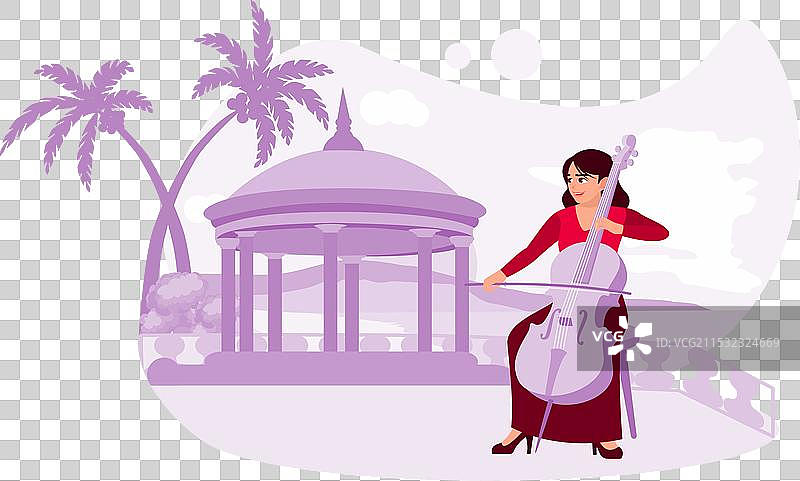 在海滩上优雅地演奏大提琴的音乐家图片素材