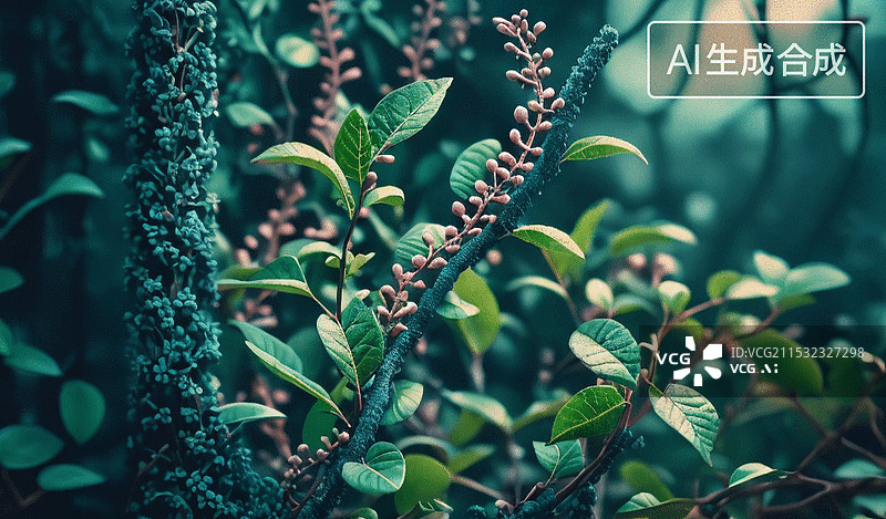 【AI数字艺术】绿叶与花蕾图片素材