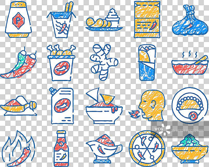 手绘的辛辣菜肴风味食品图标图片素材