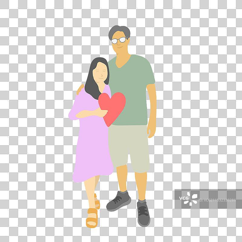 女人与男朋友一起捧着红色心形物品图片素材