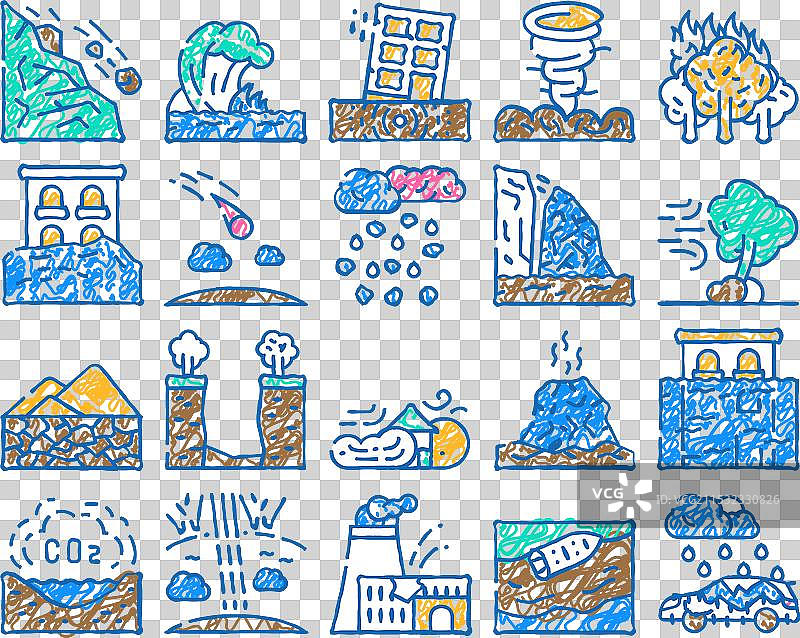 手绘灾难破坏图标图片素材