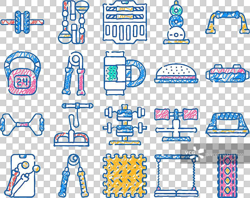 手绘家庭健身器材图标图片素材