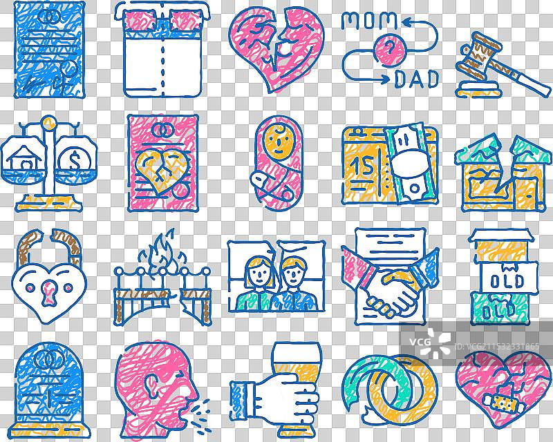 离婚夫妇取消婚姻图标手绘图片素材