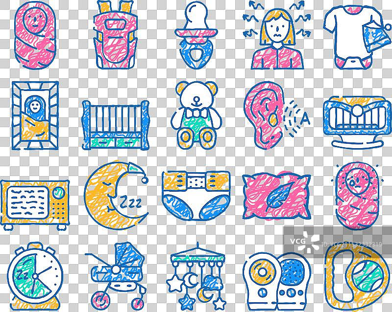 手绘新生儿睡眠配件图标图片素材