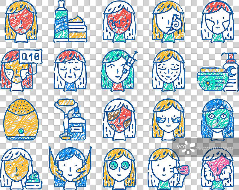 手绘面部护肤和治疗图标图片素材