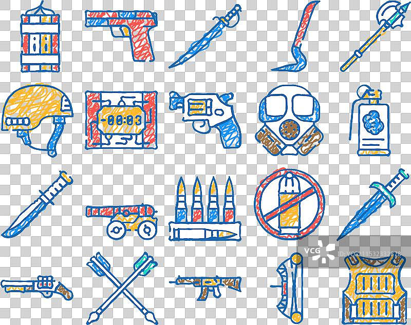 手绘武器军事装备图标图片素材