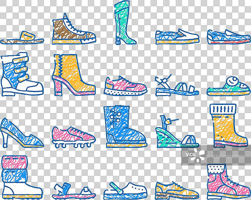 时尚奢华的鞋类图标手绘图片素材