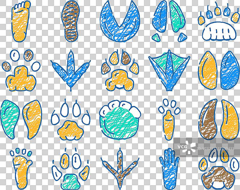 动物、鸟类和人类鞋子的蹄印组合图片素材