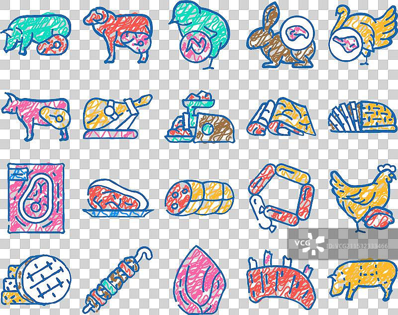手绘的生肉食品家畜图标图片素材