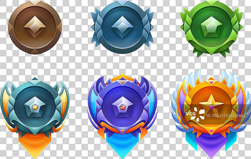 游戏等级排名徽章或评分奖杯套装图片素材