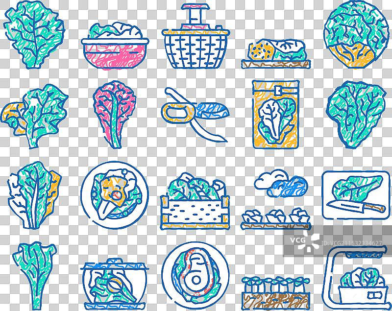 手绘生菜沙拉叶蔬菜图标图片素材