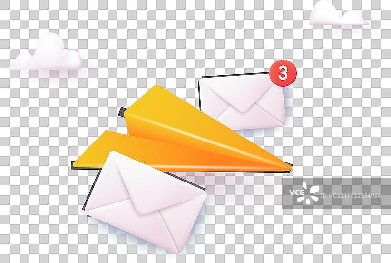 3D邮件信封和纸飞机通知图片素材