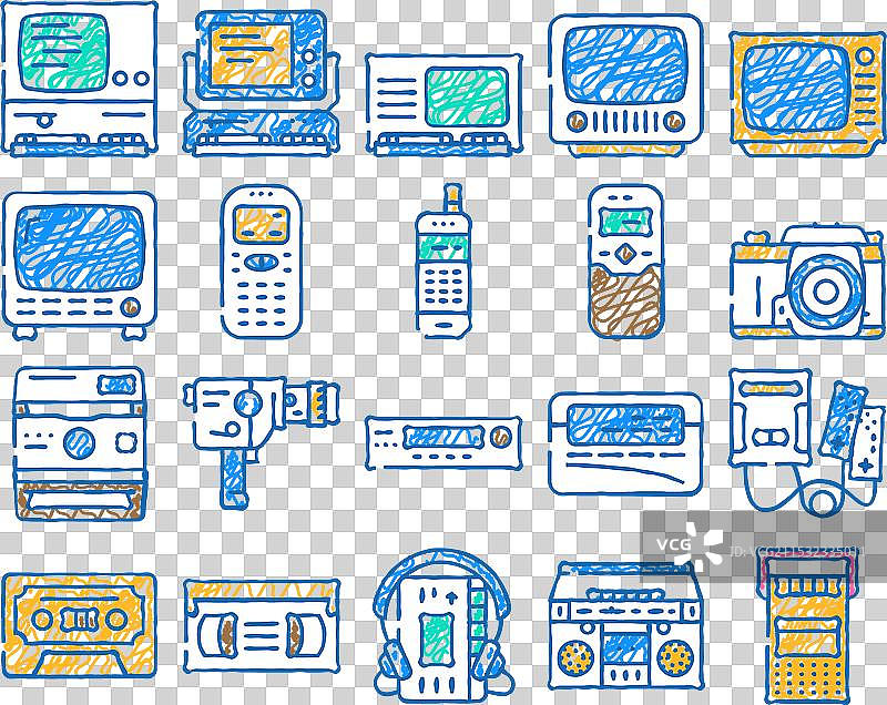 复古小工具 手绘的复古科技图标图片素材