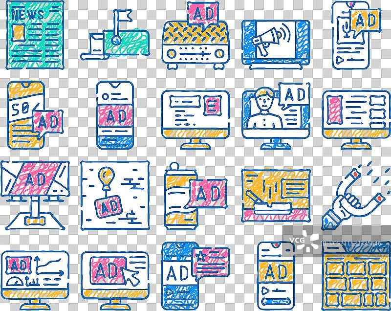 手绘的广告媒体互联网图标图片素材