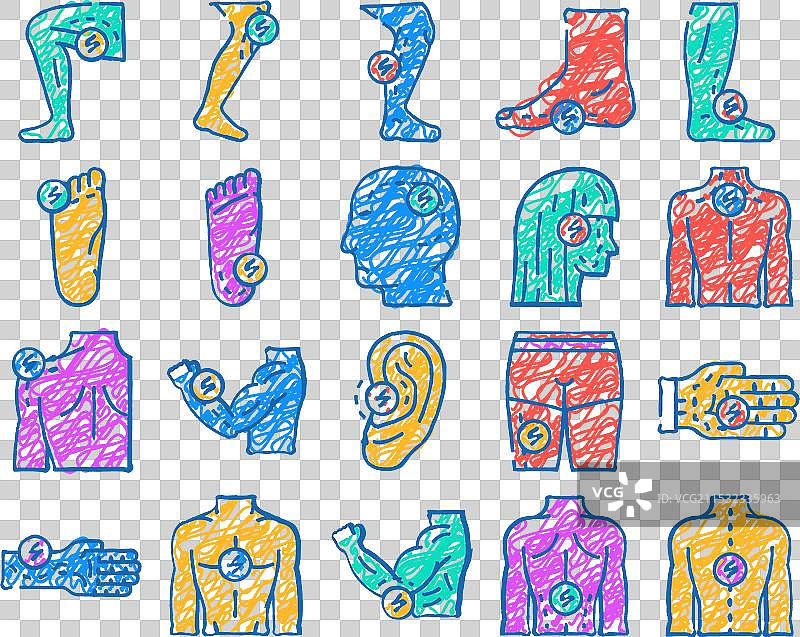 手绘的疼痛、身体酸痛、医疗、关节图标图片素材