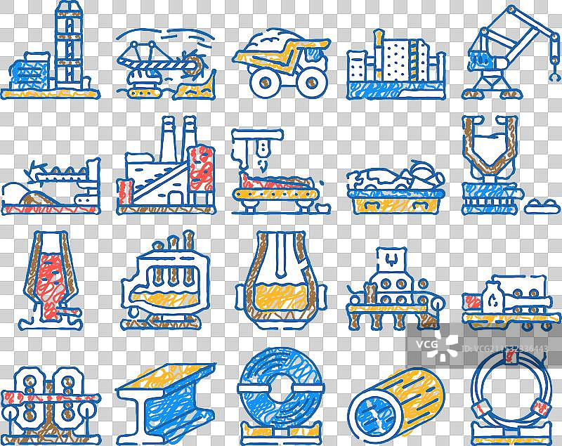 手绘钢铁生产行业金属图标图片素材