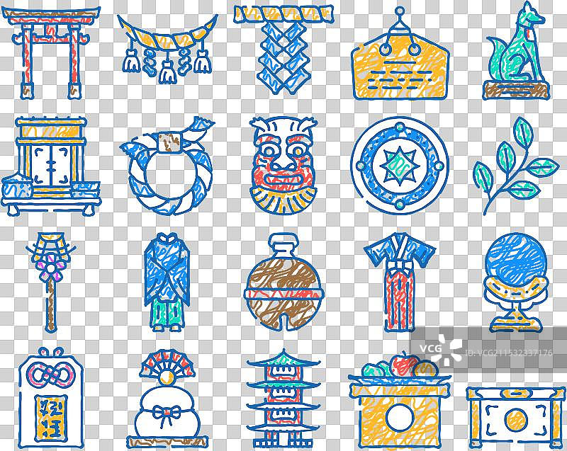 手绘的日本神道神社旅行图标图片素材
