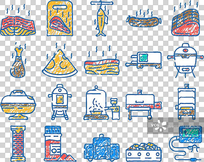 手绘烟熏肉烧烤图标图片素材