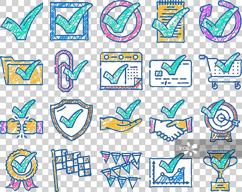 手绘的对勾符号，表示“是”或“正确”的图标图片素材