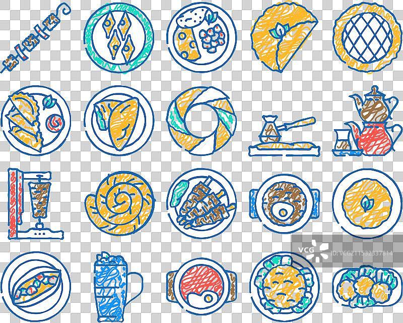 手绘土耳其美食晚餐图标图片素材