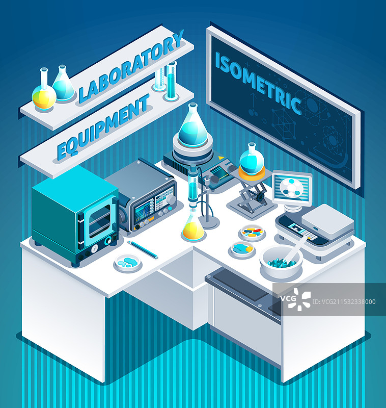 实验室桌子的等轴测构图图片素材