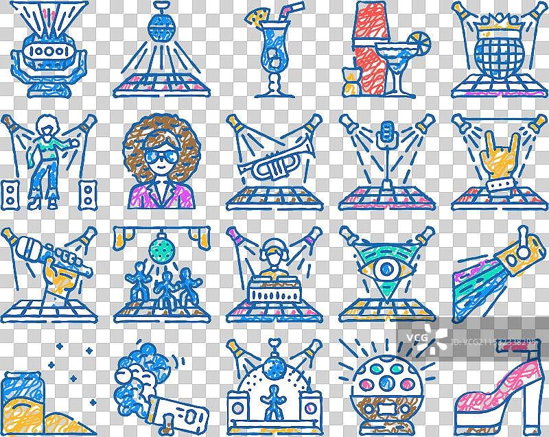 迪斯科派对时尚俱乐部图标手绘图片素材