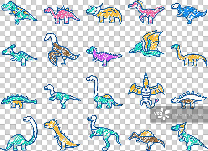 可爱的侏罗纪恐龙角色手绘图标图片素材