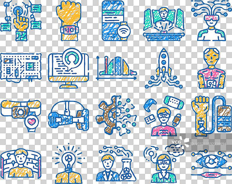 科技爱好者虚拟现实图标手绘图片素材