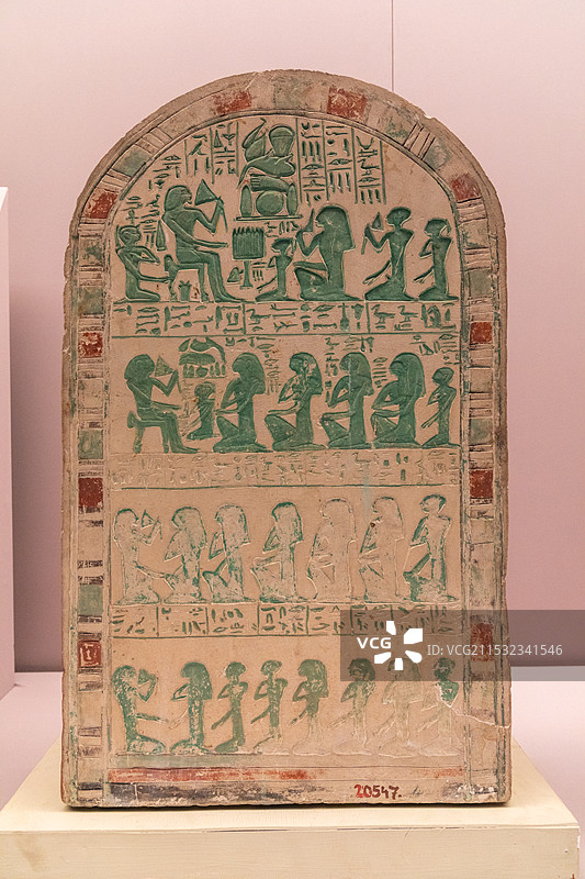 上海博物馆埃及文物展凯伊彩绘石碑  中王国时期(公元前2055-前1650年) 阿拜多斯出土 埃及国图片素材