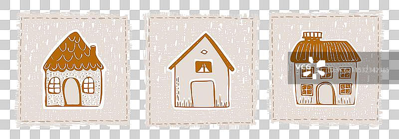 奇幻的雪地小屋门图标集图片素材